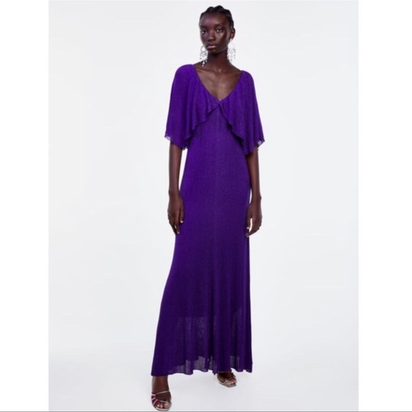 🥰🥰ZARA Metallic Purple Cape Maxi Dress🥰🥰 - Picture 1 of 15